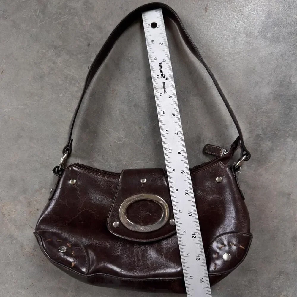 Brown faux leather y2k grunge bag with silver hardware studded details